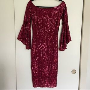Betsy & Adam Sequin Bell Sleeve Midi Dress 10